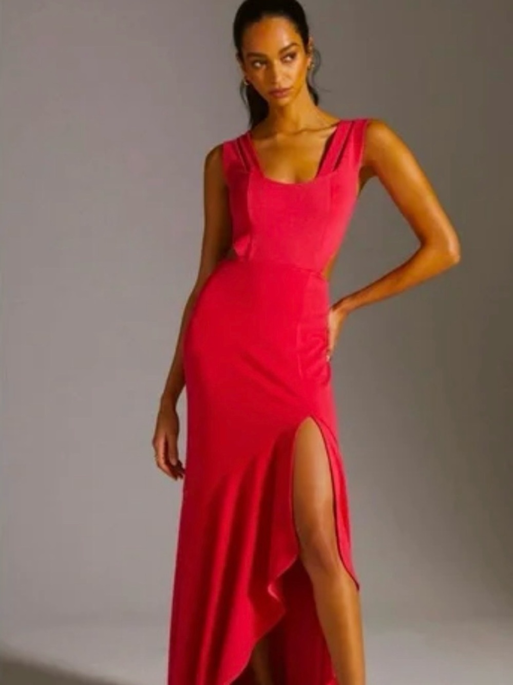 Maeve Red High-Slit Asymmetrical Maxi Dress